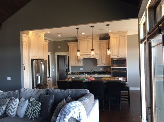3 Filament Pendant Lights above Kitchen Island